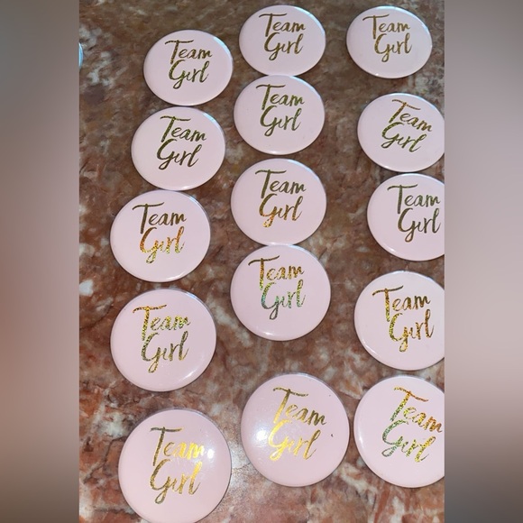 GENDER Reveal Team Boy Team Girl Bink Blue Gold Buttons Brooch Shiny Baby - Picture 3 of 3